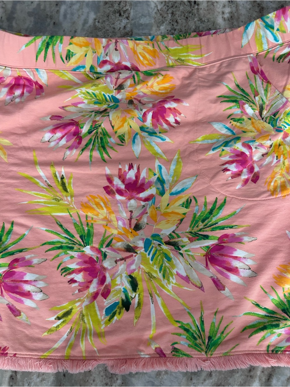 Belle by Kim Gravel coral Hawaii Floral Skort with Fringe Trim 2 pockets. 2X - Picture 4 of 8